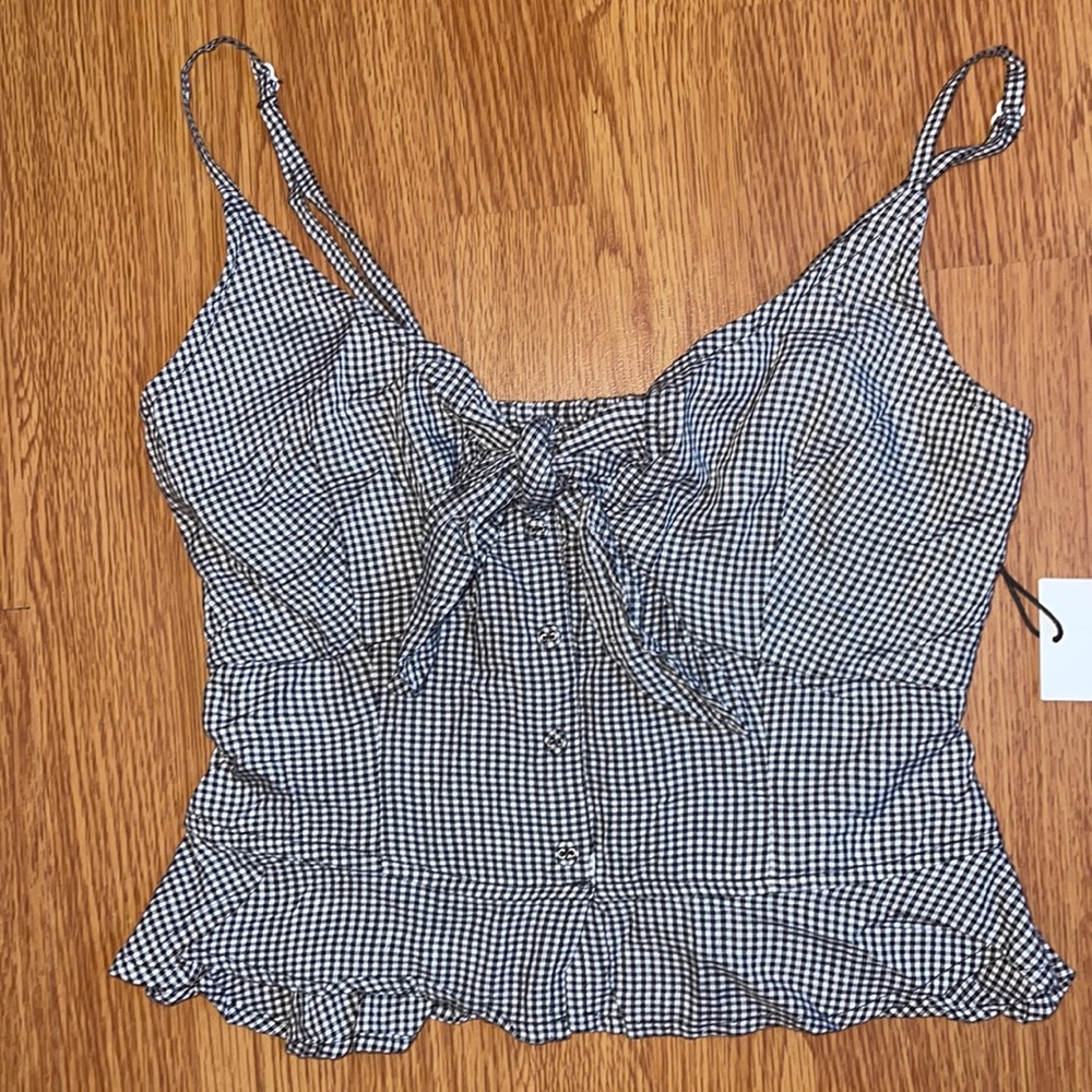 Black & White Plaid Ruched Shirred Top New Small